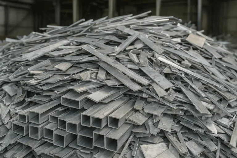 Perfiles, chapas y recortes de aluminio industrial preparados para reciclaje