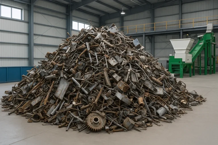 Montón de chatarra industrial en centro de reciclaje