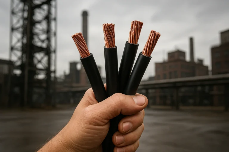 Cables eléctricos con cobre limpio listos para venta en chatarrería