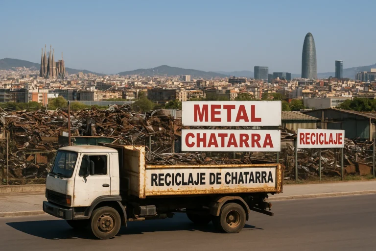 Camión recogiendo chatarra en Barcelona