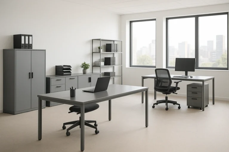 Oficina equipada con muebles metálicos resistentes y modernos